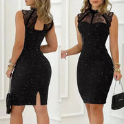 Women's Fashion Black Paillette Sleeveless Lace Short Tight Dress