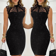 Women's Fashion Black Paillette Sleeveless Lace Short Tight Dress