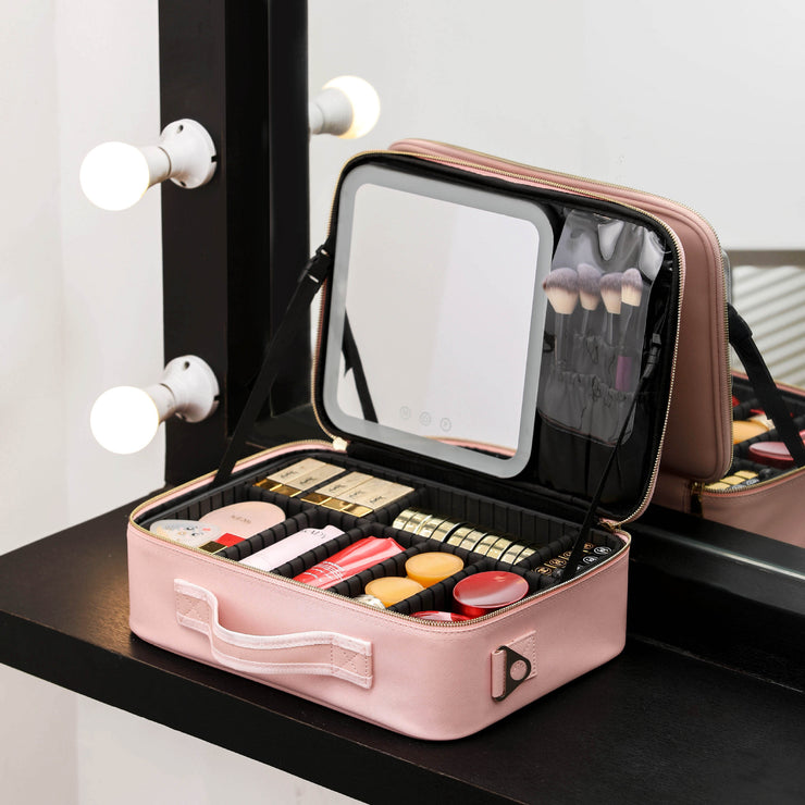 Portable LED Makeup Storage Bag With Mirror